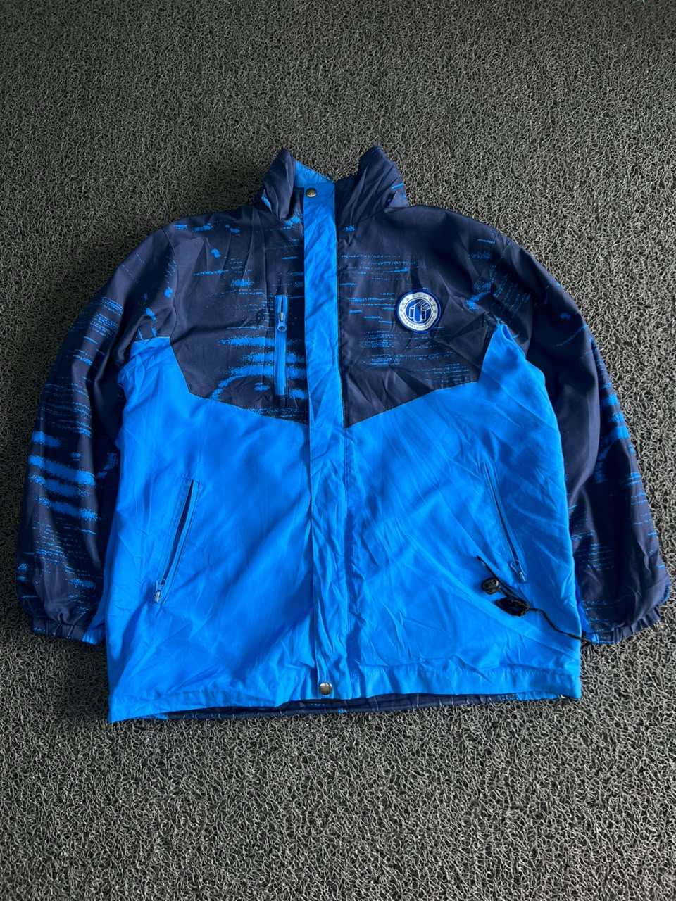 Blue & Navy Colorblock Hooded Windbreaker Jacket