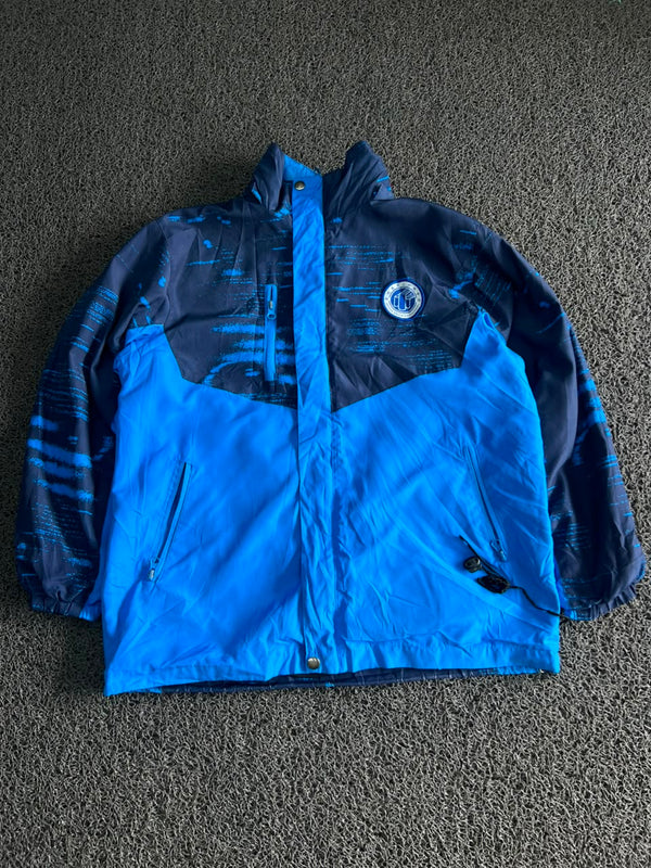 Blue & Navy Colorblock Hooded Windbreaker Jacket