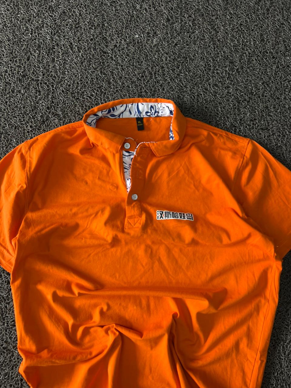 Premium Orange Mandarin Collar Polo T-Shirt with Printed Inner Collar – Men's Casual Cotton Polo
