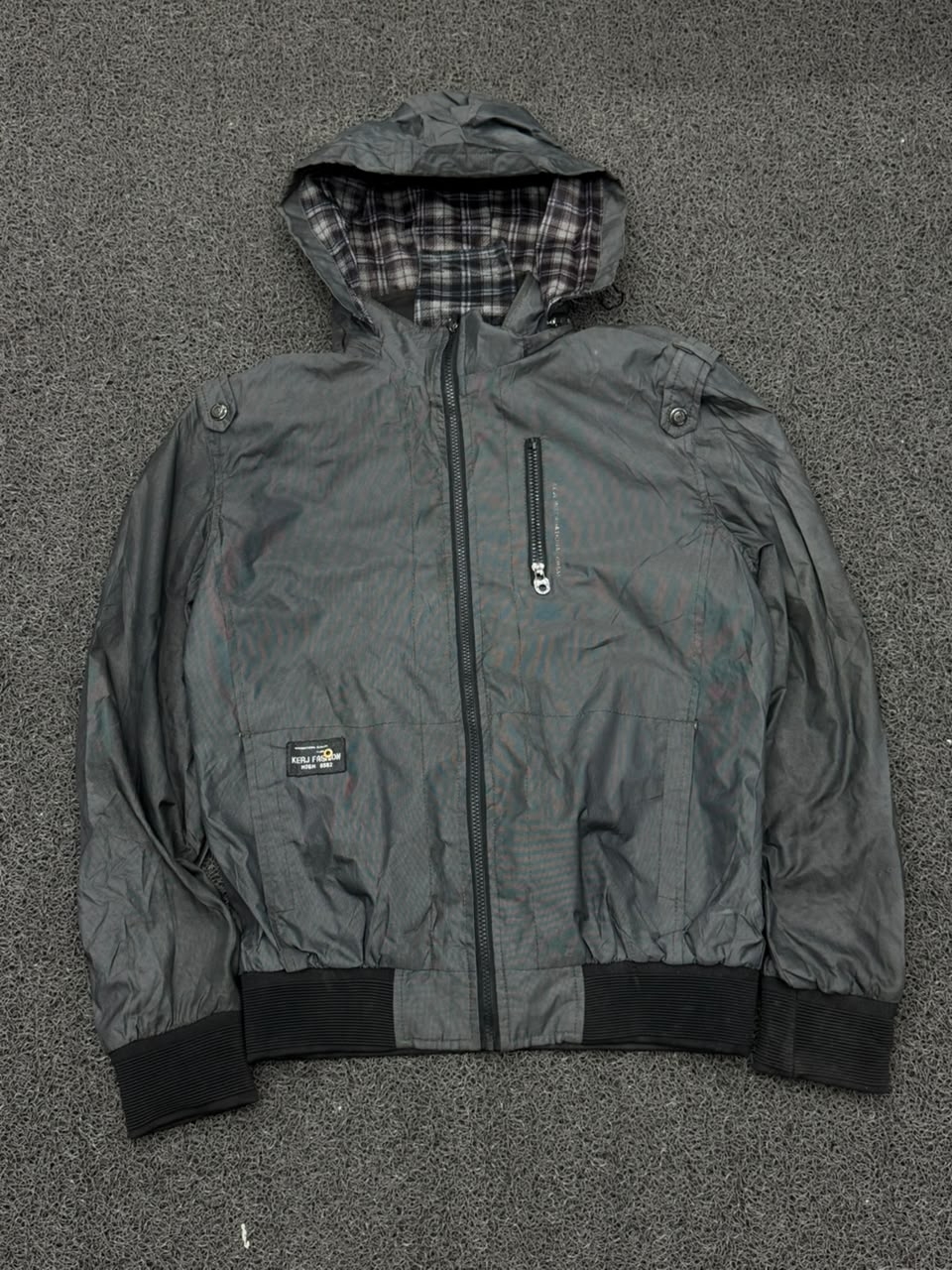 Men's Charcoal Hooded Windbreaker Jacket – Lightweight Full Zip Casual Outerwear