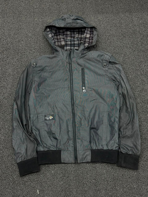 Men's Charcoal Hooded Windbreaker Jacket – Lightweight Full Zip Casual Outerwear