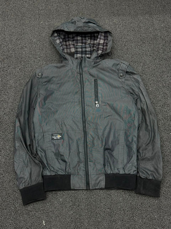 Men's Charcoal Hooded Windbreaker Jacket – Lightweight Full Zip Casual Outerwear