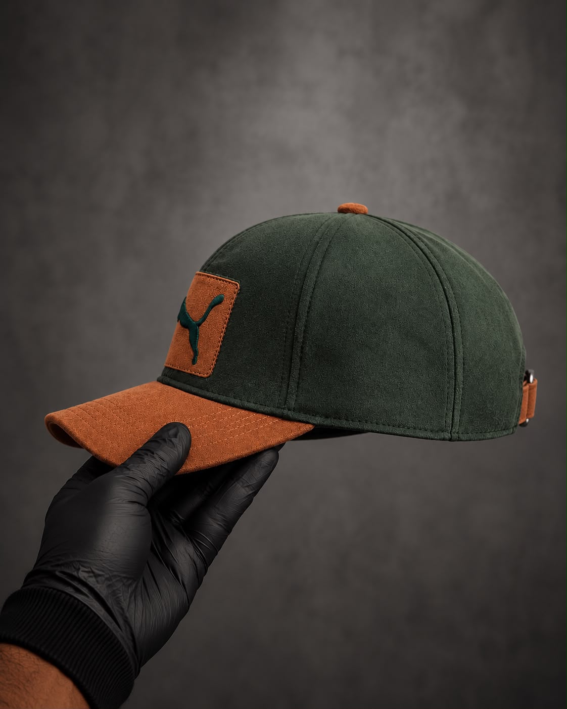 Puma Dark Green & Brown Leather-Style Trucker Cap