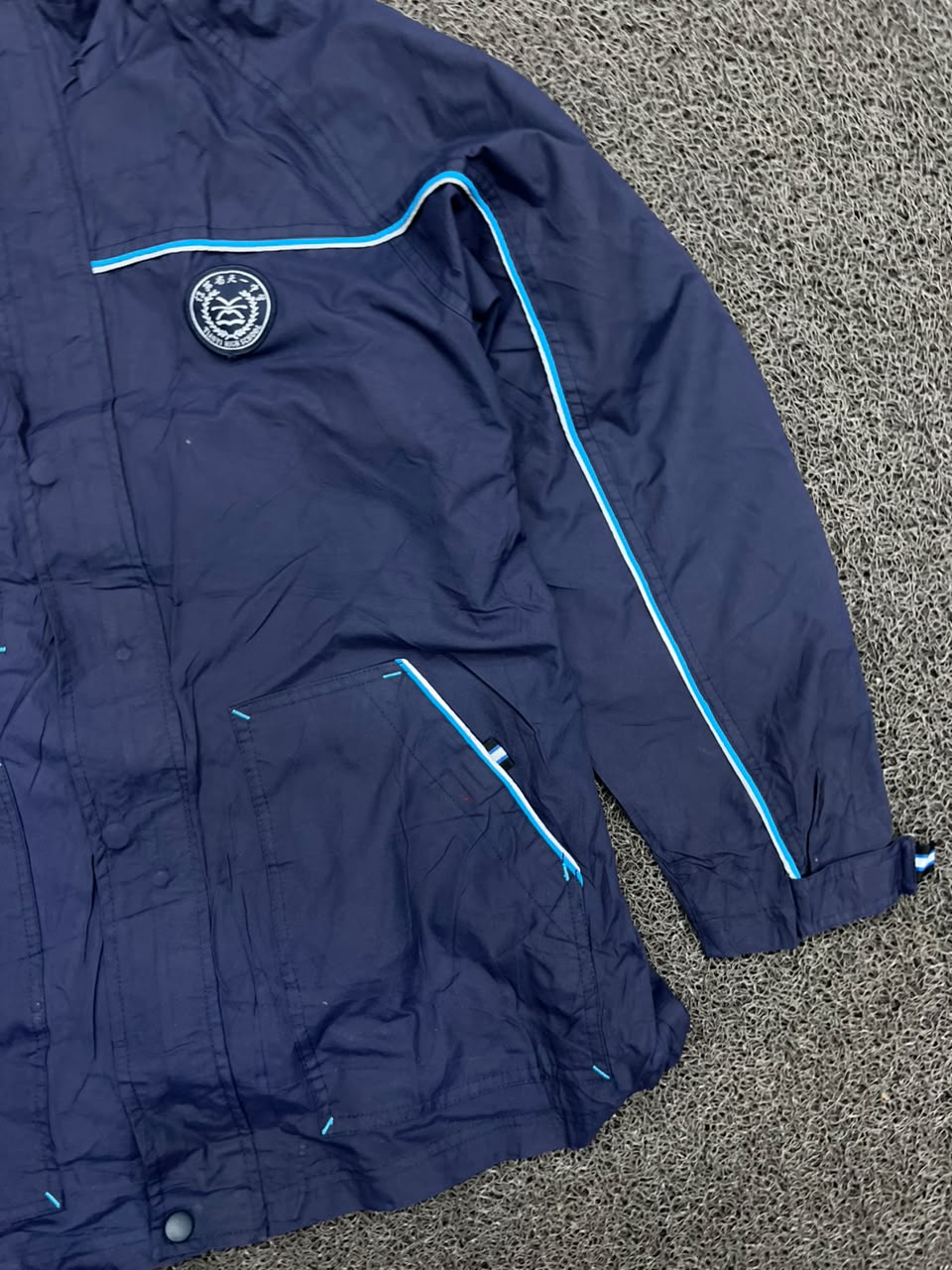 Navy Blue Contrast Piping Hooded Jacket