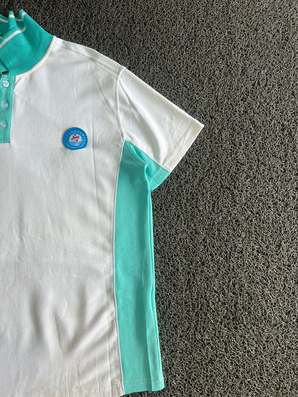 Vintage White & Mint Green Contrast Polo T-Shirt | Half Sleeve Button Neck Casual Tee