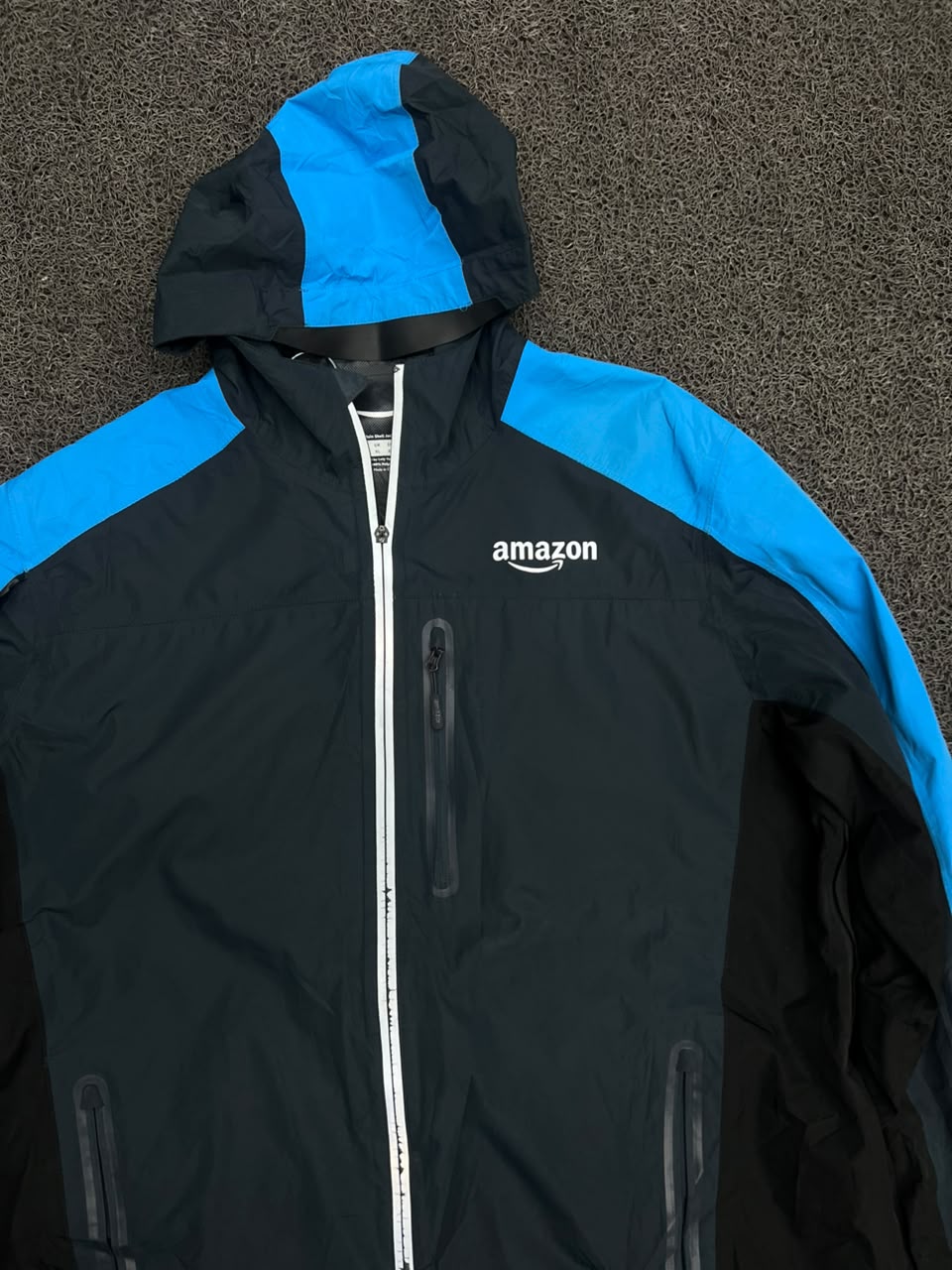 Amazon Black & Blue Hooded Outdoor Jacket ⚠️ Zip Damage