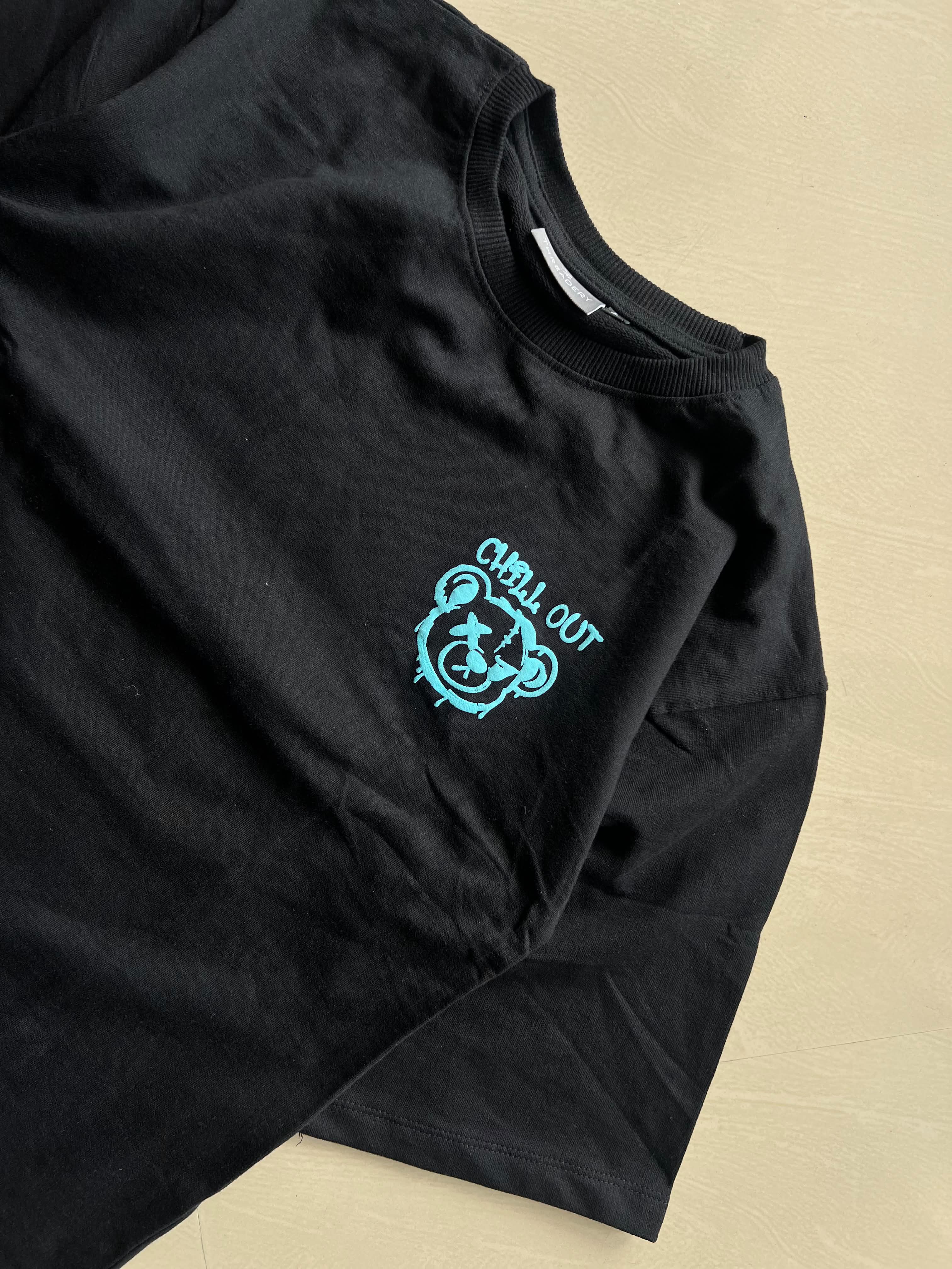 Chill Out Bear Graphic Oversized Black T-Shirt