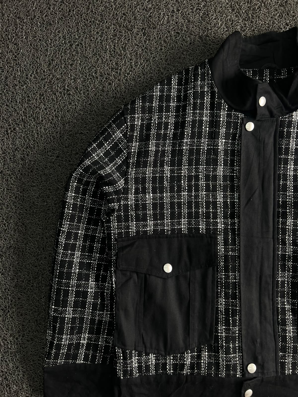 Black & White Plaid Utility Snap Button Jacket