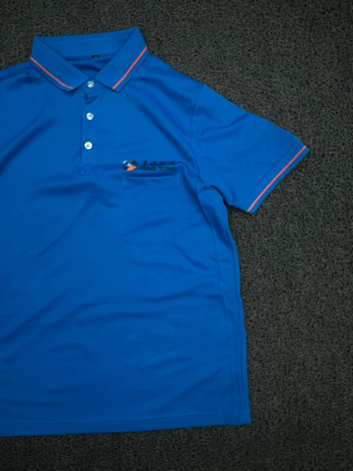 Blue Polo T-Shirt with Contrast Trim Collar and Sleeve Details