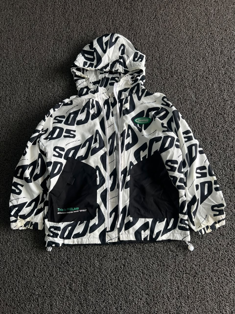 White Graphic Print Hooded Windbreaker Jacket ⚠️ No Zip
