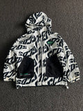 White Graphic Print Hooded Windbreaker Jacket ⚠️ No Zip