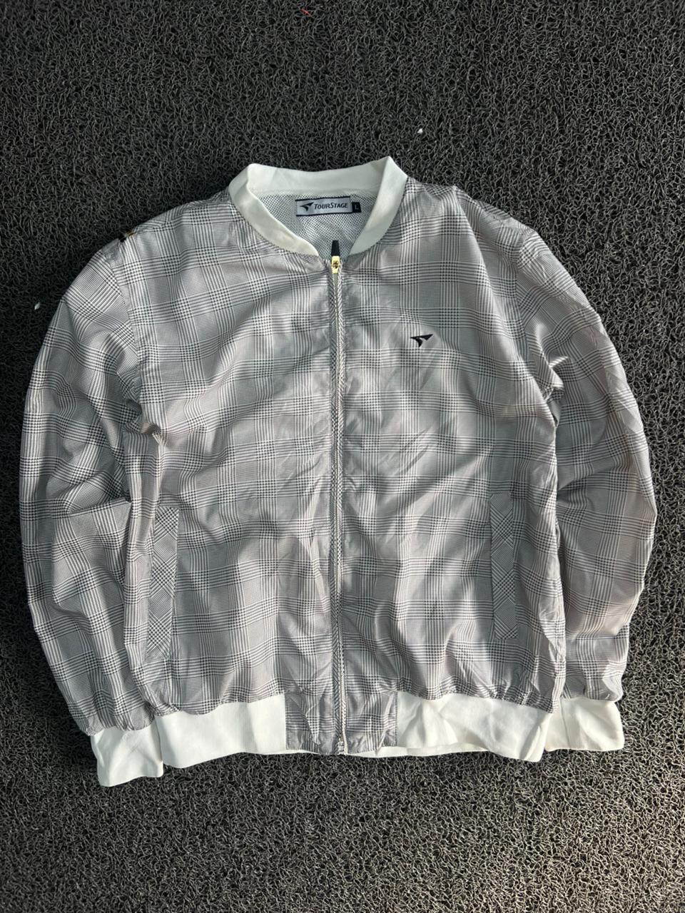 TourStage Grey Plaid Lightweight Bomber Jacket – Full Zip Casual Windbreaker