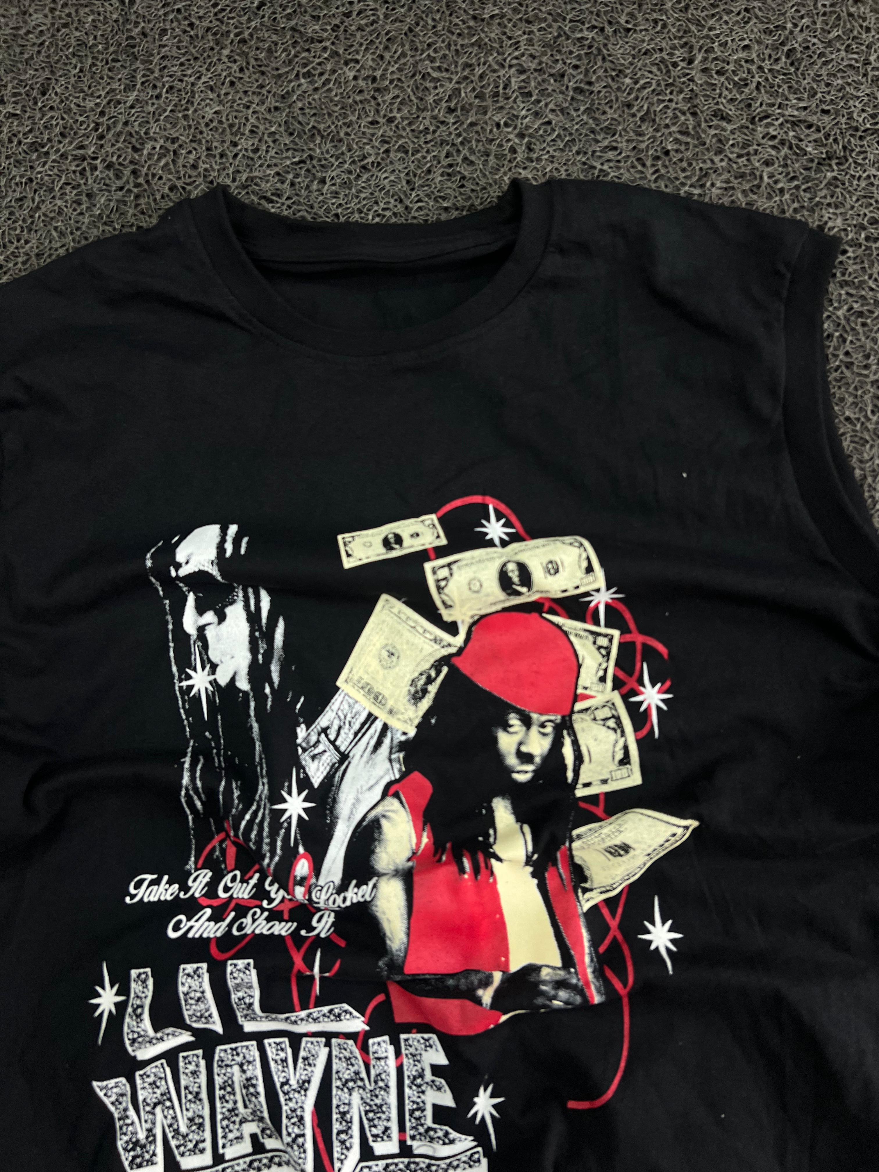 Lil Wayne Graphic Sleeveless Black Cotton T-Shirt for Men