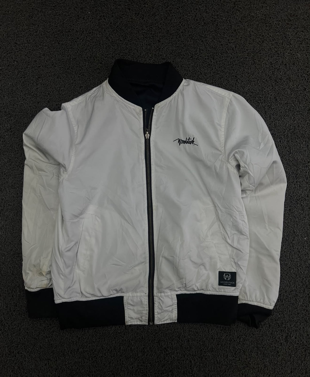 Reversible Black & White Bomber Jacket – Dual-Sided Zip-Up Jacket ⚠️ Small Stains