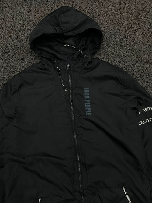 Local People Black Hooded Windbreaker Jacket