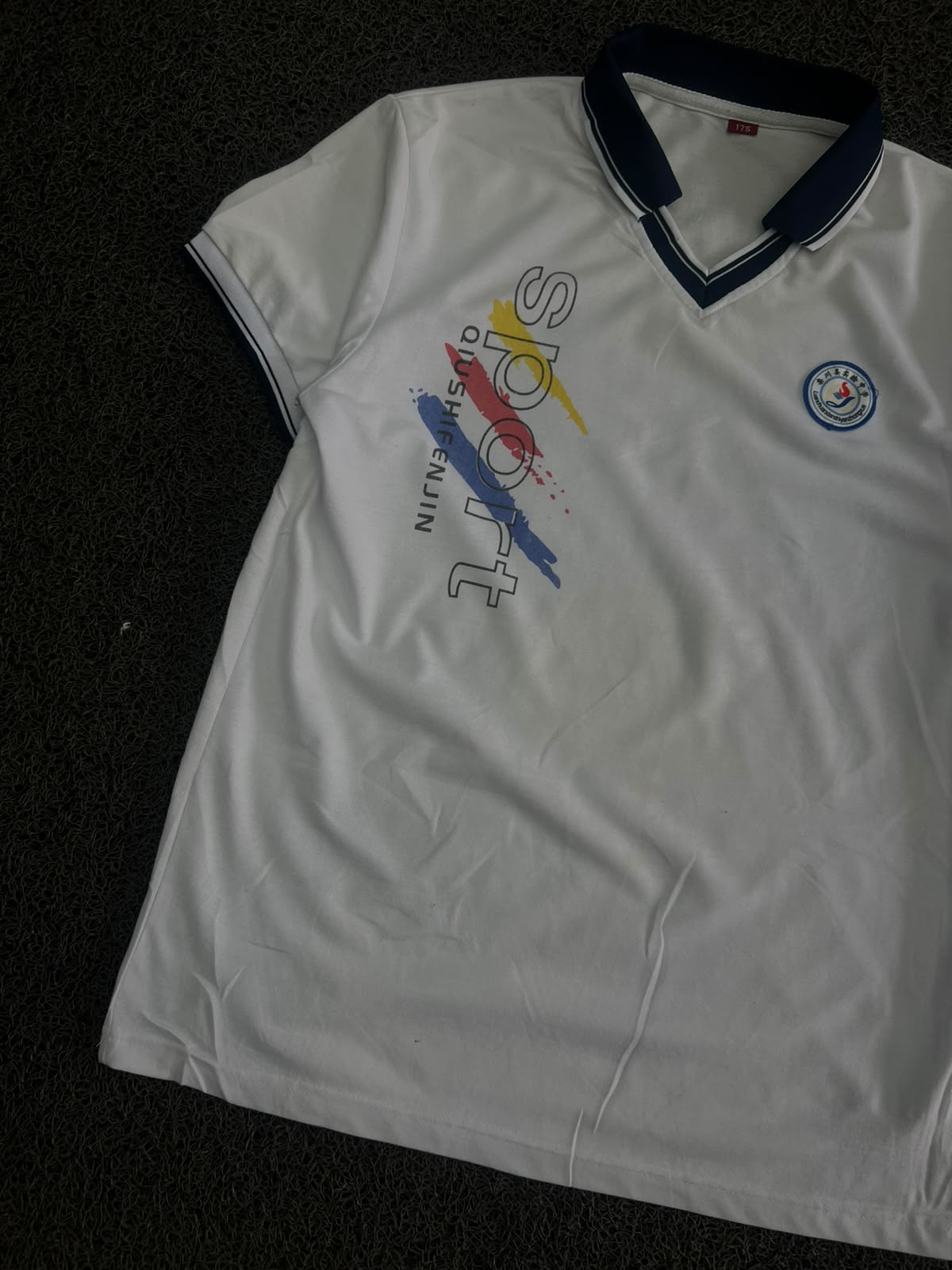 Sports Graphic Print Polo T-Shirt with Navy Collar
