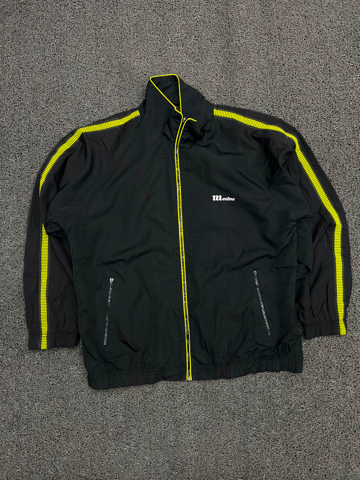 Black & Neon Yellow Sporty Track Jacket ⚠️ Zip Damage