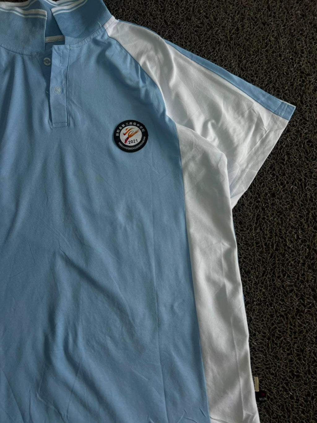Vintage Sky Blue & White Sports Polo Shirt
