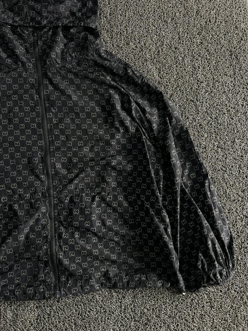 Luxury Black GG Monogram Hooded Windbreaker Jacket