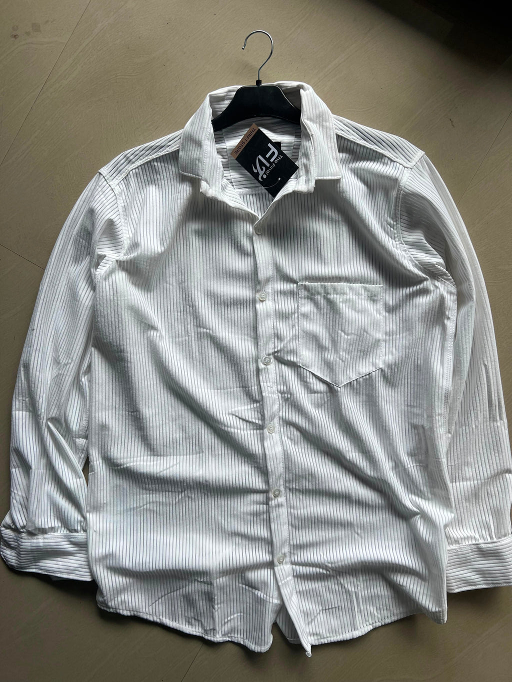 Men's White Ribbed Textured Full Sleeve Casual Shirt