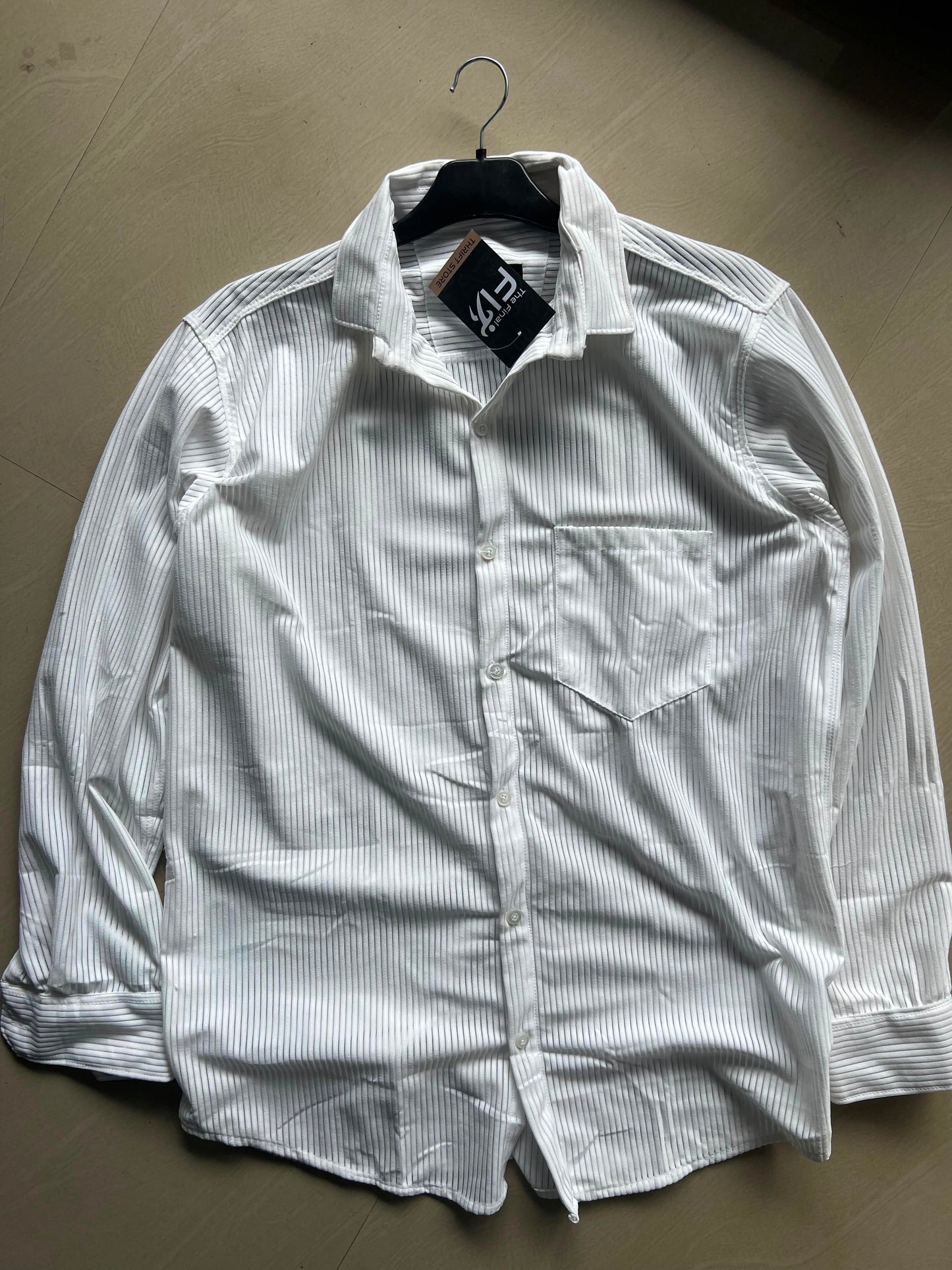 Men's White Ribbed Textured Full Sleeve Casual Shirt