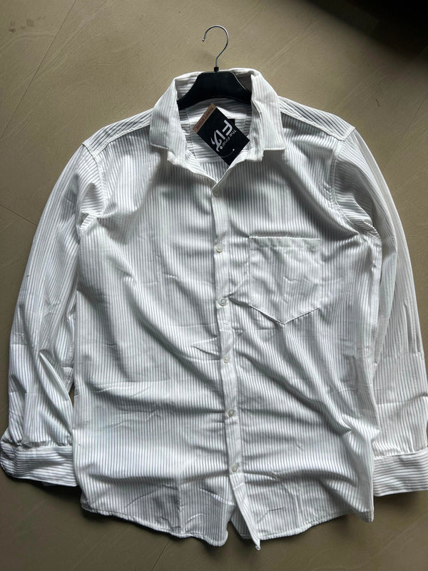 Men's White Ribbed Textured Full Sleeve Casual Shirt