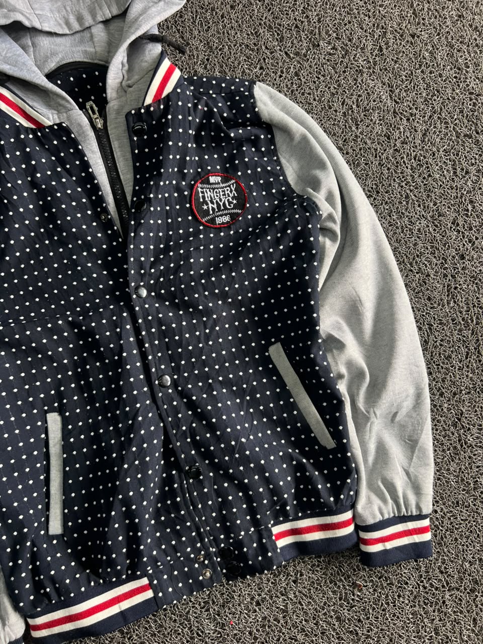 Fingerx NYC Polka Dot Hooded Varsity Jacket