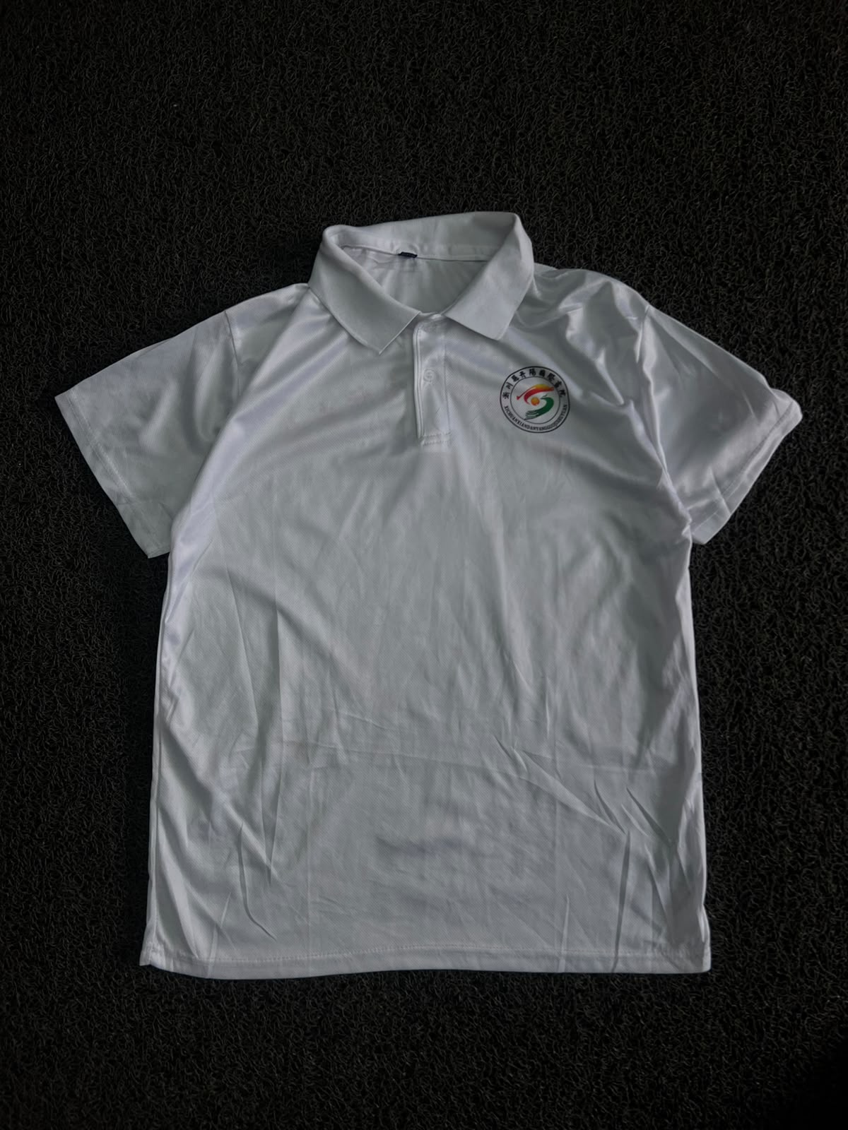 White Solid Polo T-Shirt with Logo and chinese back print