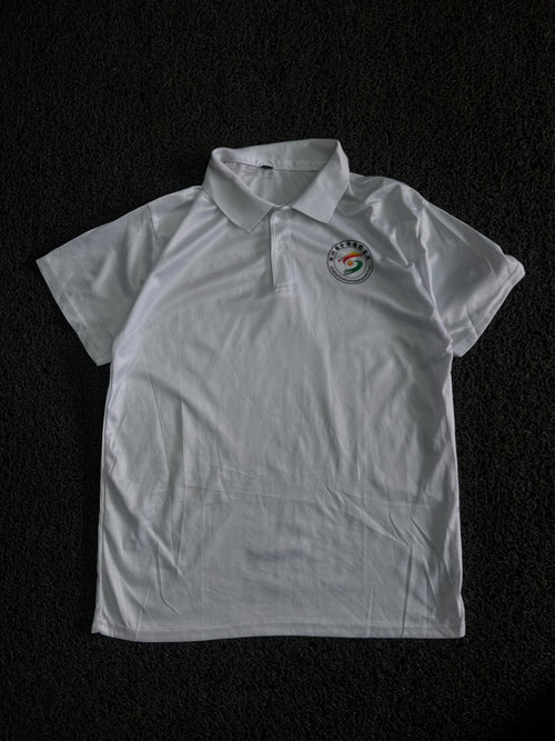 White Solid Polo T-Shirt with Logo and chinese back print