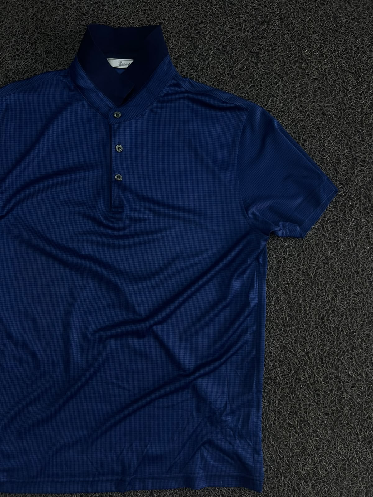 Blue Textured Polo T-Shirt with Button Placket