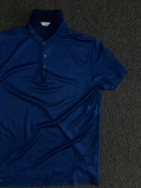 Blue Textured Polo T-Shirt with Button Placket