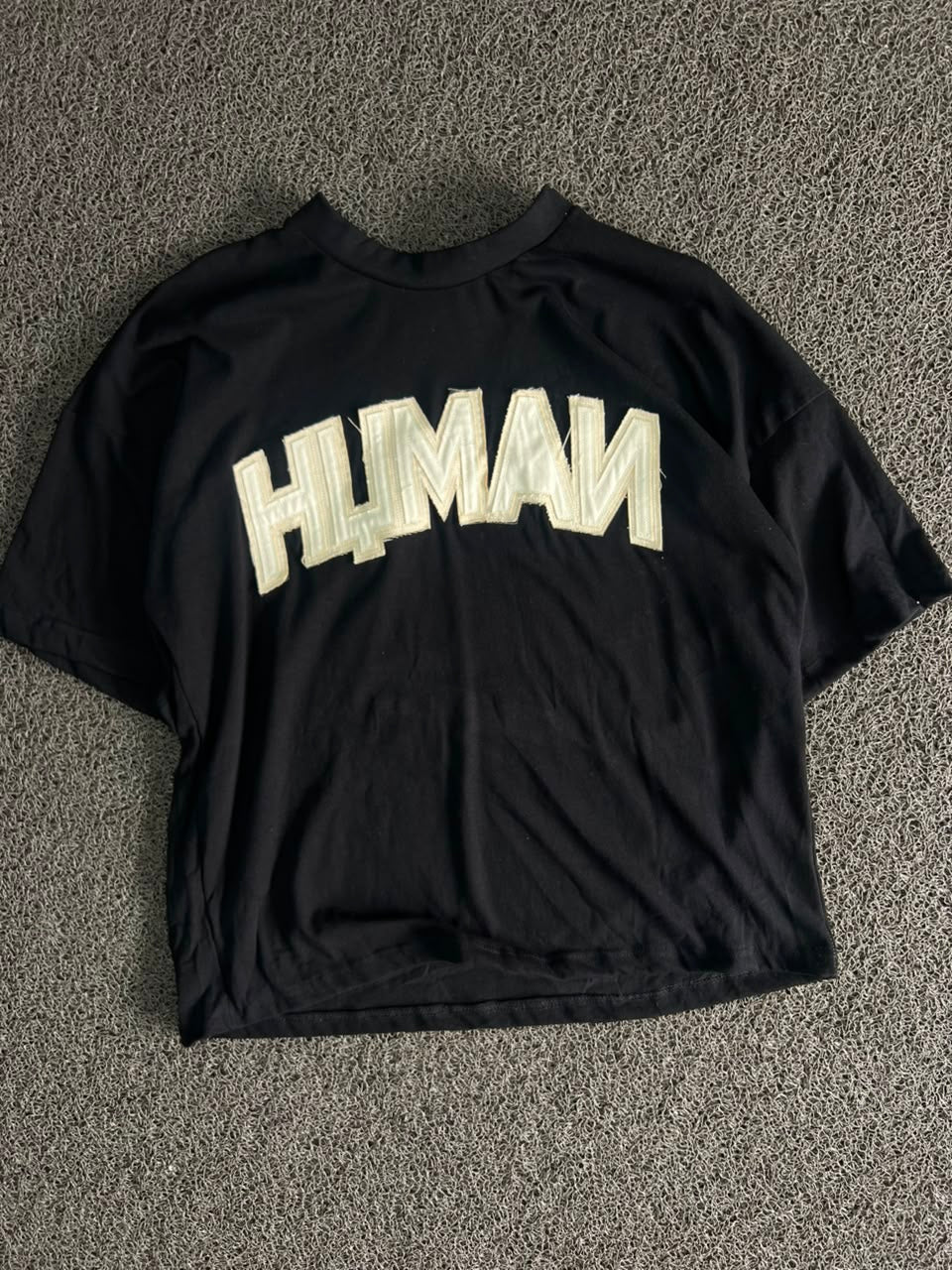HUMAN Black Appliqué 98 Logo Oversized T-Shirt –Streetwear Graphic Tee