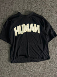 HUMAN Black Appliqué 98 Logo Oversized T-Shirt –Streetwear Graphic Tee