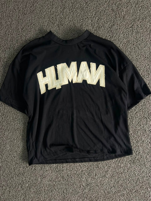 HUMAN Black Appliqué 98 Logo Oversized T-Shirt –Streetwear Graphic Tee