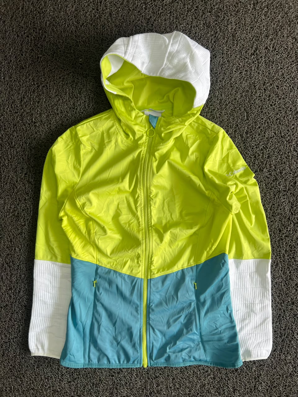 Columbia Neon Yellow & Teal Colorblock Hooded Jacket