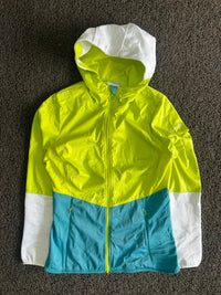 Columbia Neon Yellow & Teal Colorblock Hooded Jacket