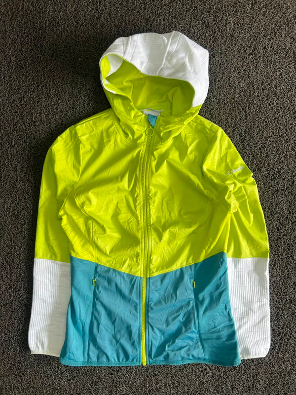 Columbia Neon Yellow & Teal Colorblock Hooded Jacket