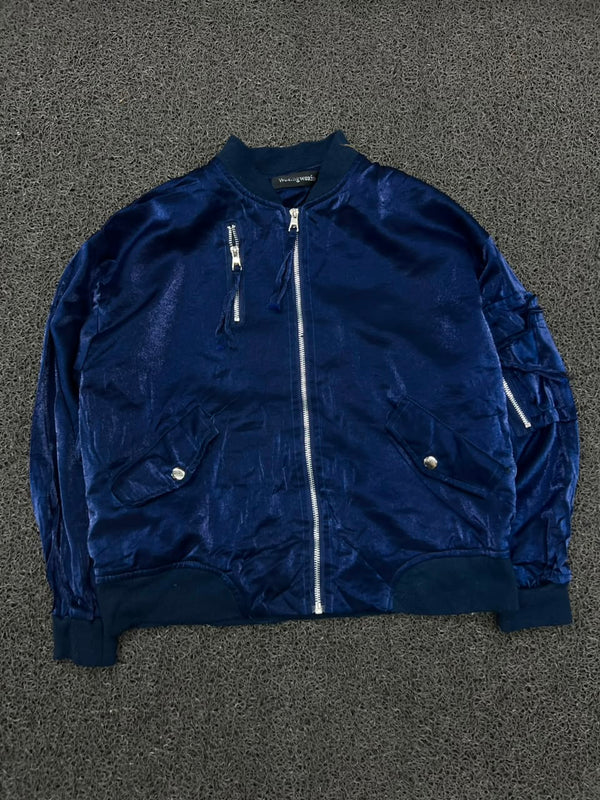 Premium Blue Bomber Jacket with Utility Sleeve Pocket