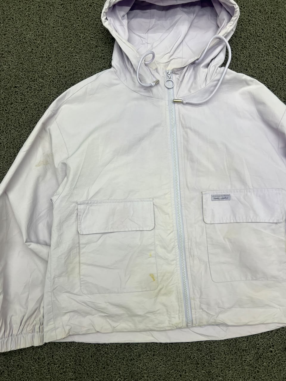 Hooded Zip-Up Utility Windbreaker Jacket ⚠️ Stained