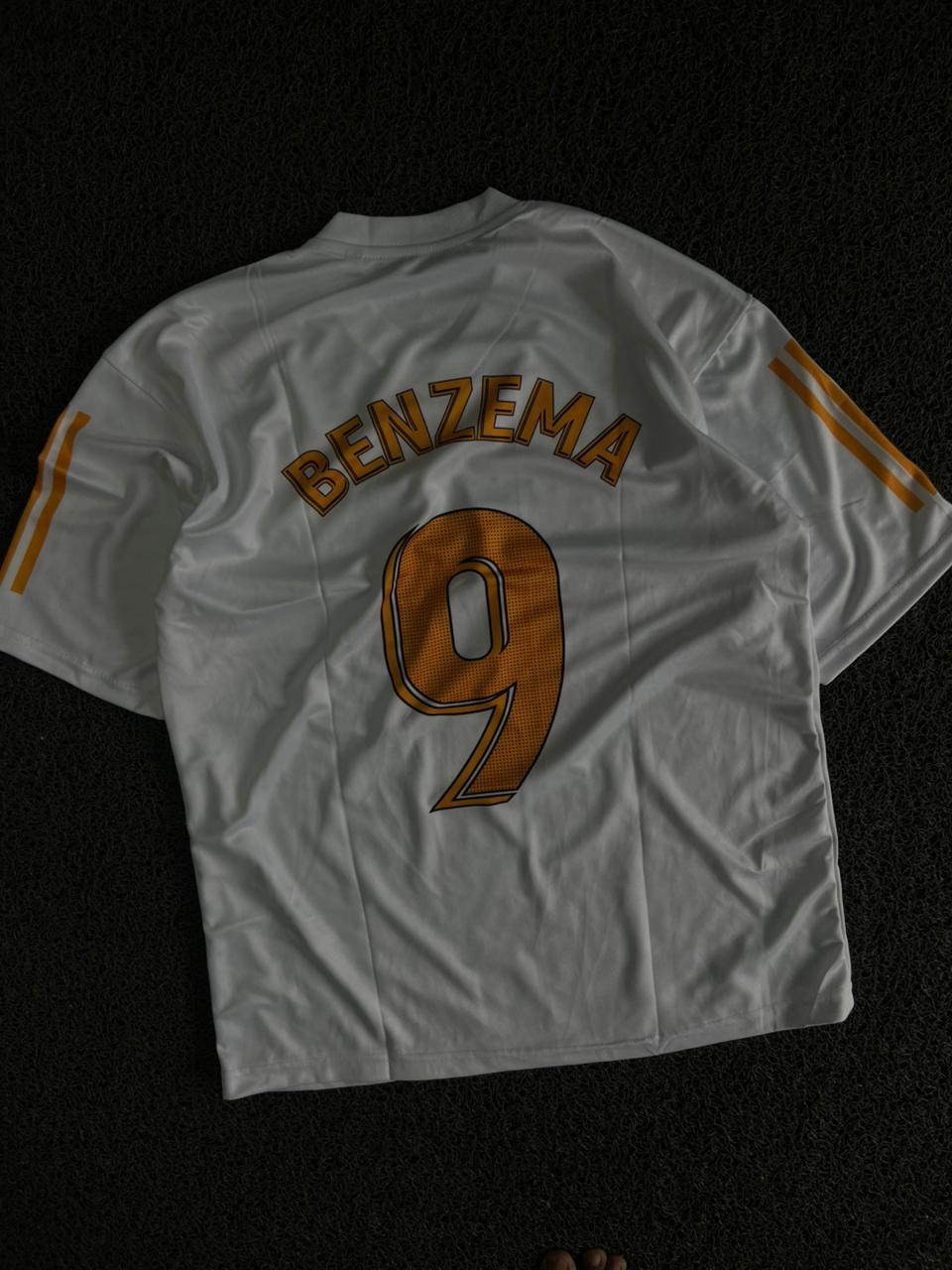 Real Madrid 2010–11 Home Jersey – Karim Benzema #9 | White & Gold Retro Football Five Sleeve Jersey