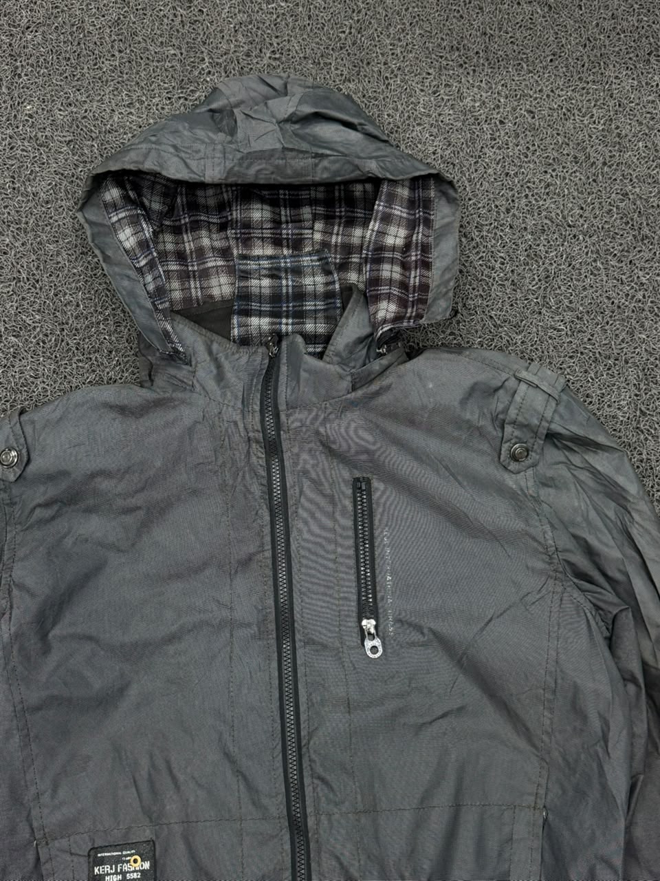 Men's Charcoal Hooded Windbreaker Jacket – Lightweight Full Zip Casual Outerwear
