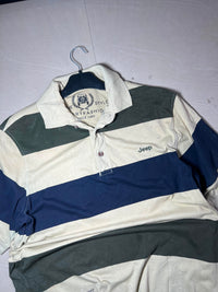 Vintage Jeep Striped Polo T-Shirt – Cream, Navy & Olive Green