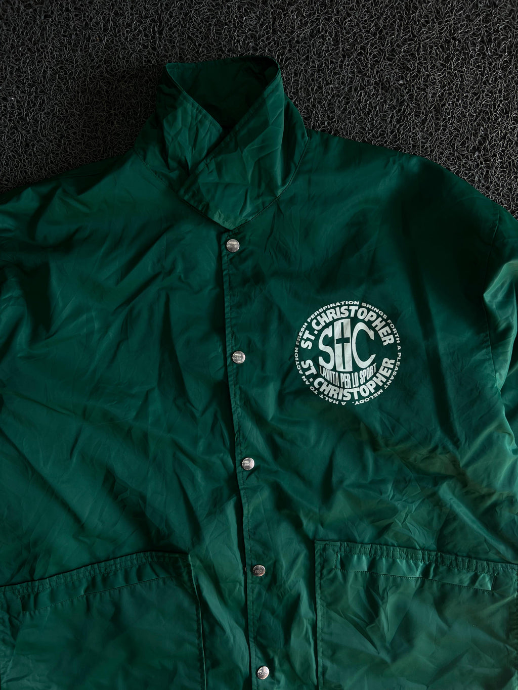 Vintage St. Christopher Green Nylon Coach Jacket