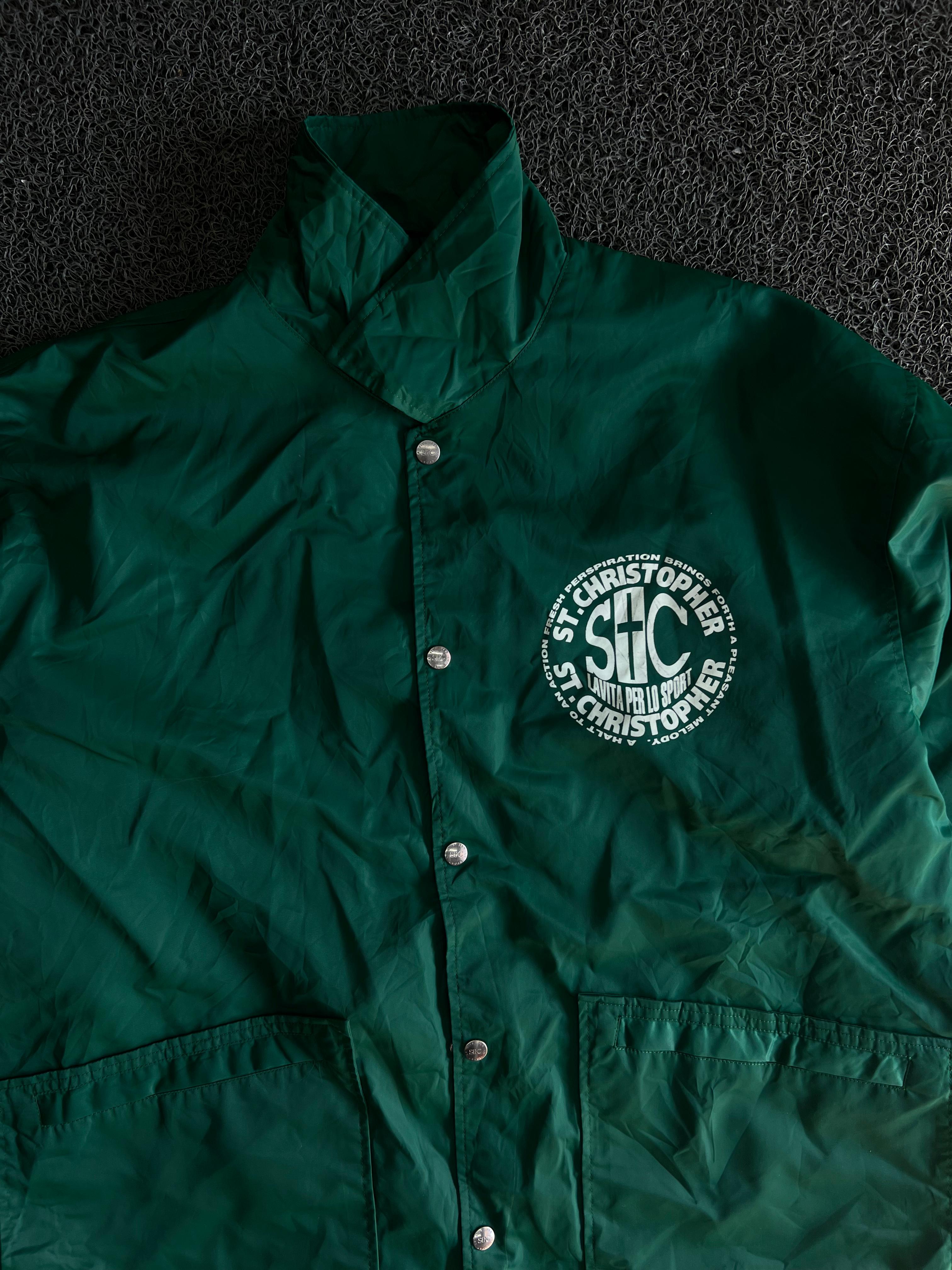 Vintage St. Christopher Green Nylon Coach Jacket