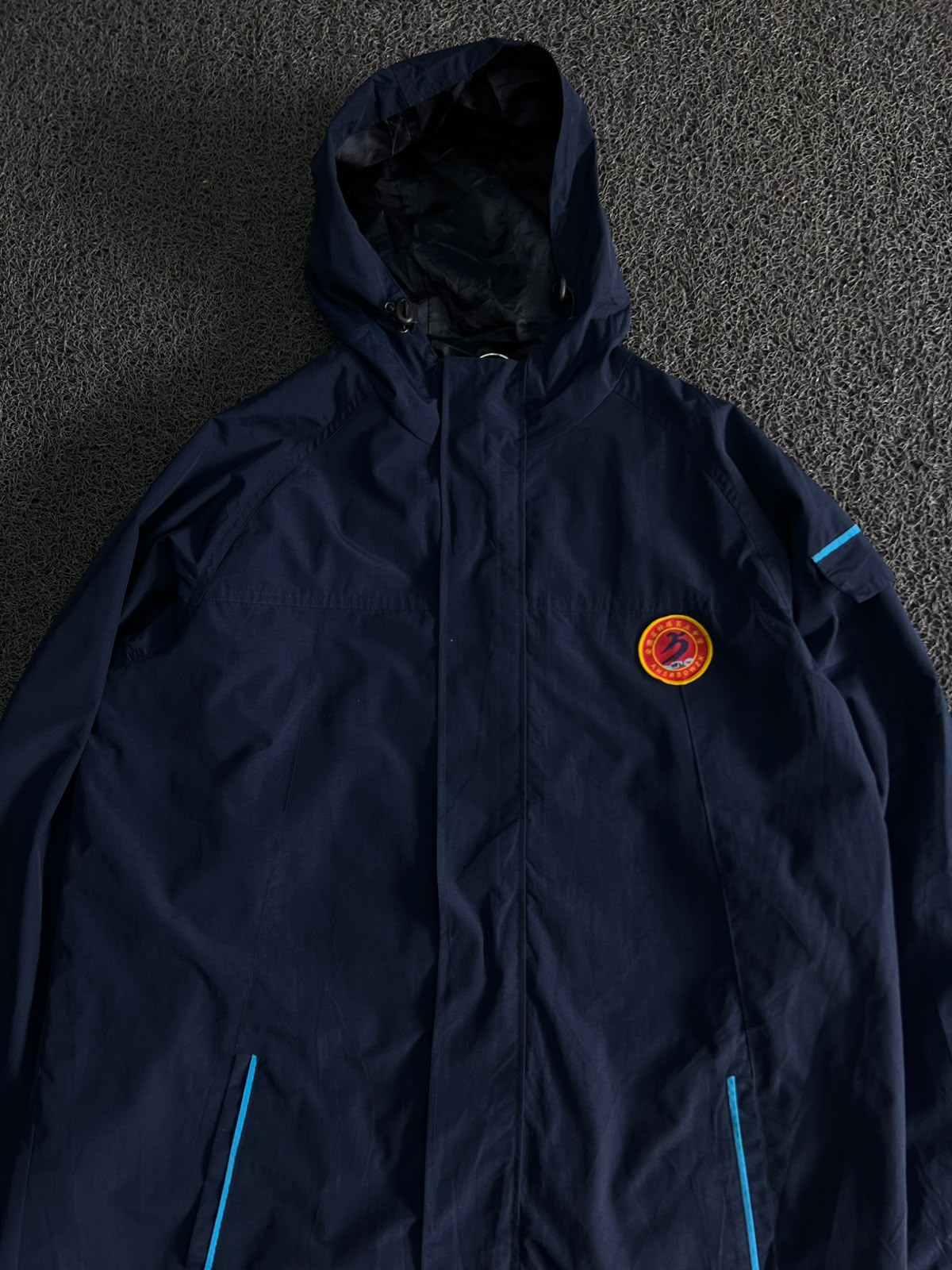 Vintage Navy Blue Hooded Technical Windbreaker Jacket