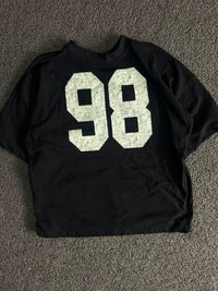 HUMAN Black Appliqué 98 Logo Oversized T-Shirt –Streetwear Graphic Tee
