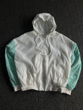 White & Mint Colorblock Hooded Windbreaker Jacket