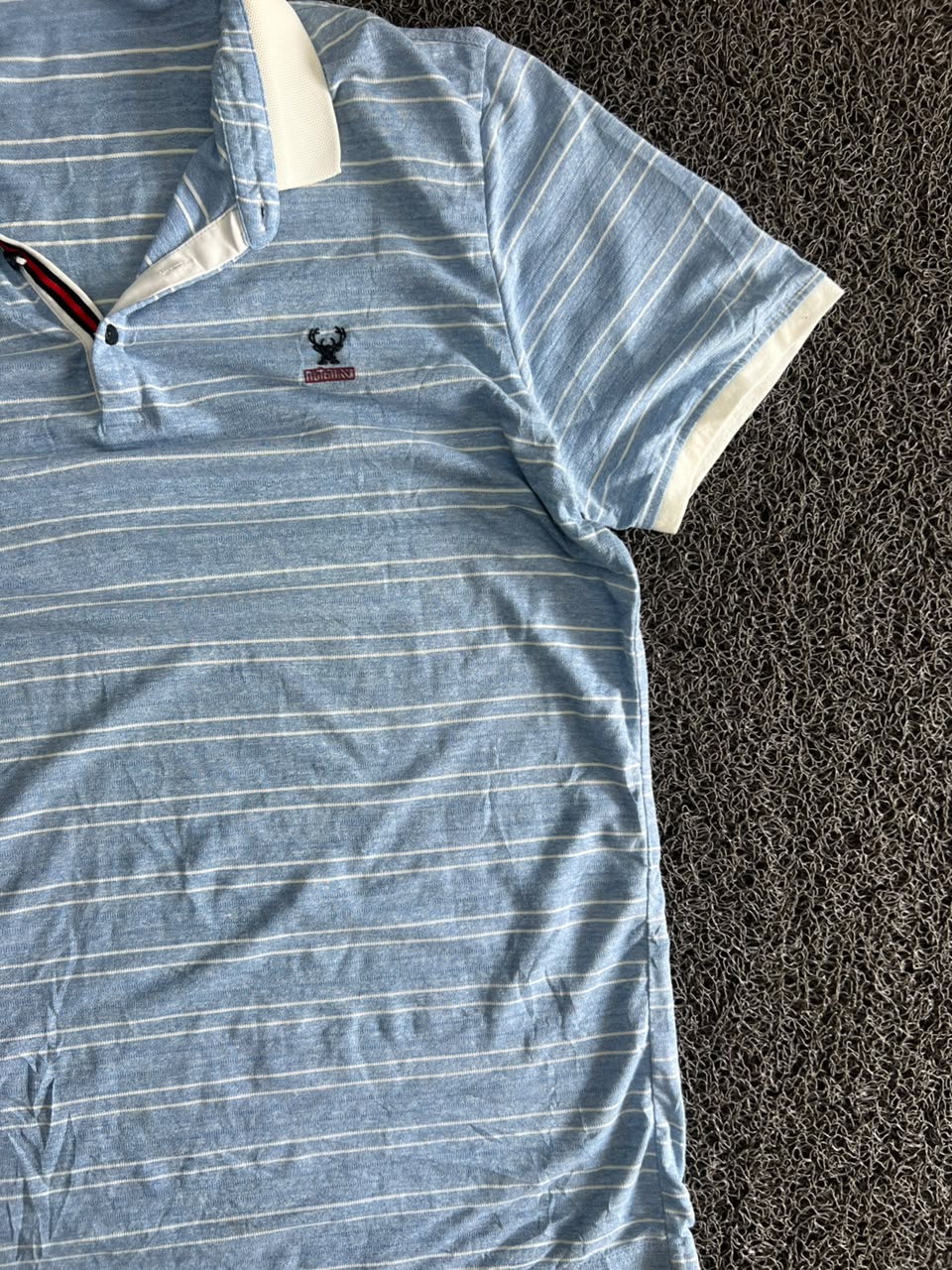 Men’s Light Blue Striped Polo T-Shirt with Contrast Collar