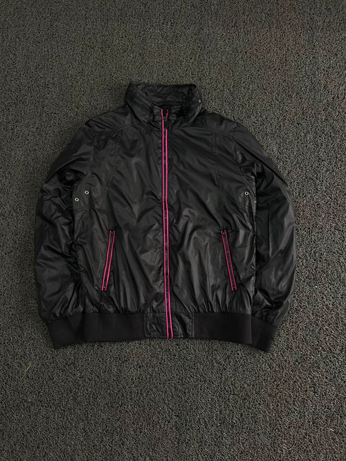 Black Lightweight Windbreaker Jacket with Pink Contrast Zippers