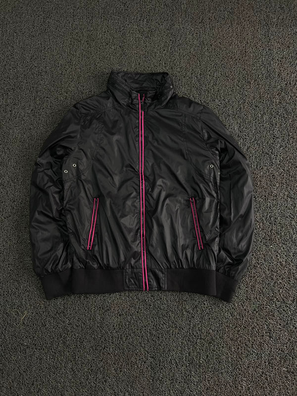 Black Lightweight Windbreaker Jacket with Pink Contrast Zippers